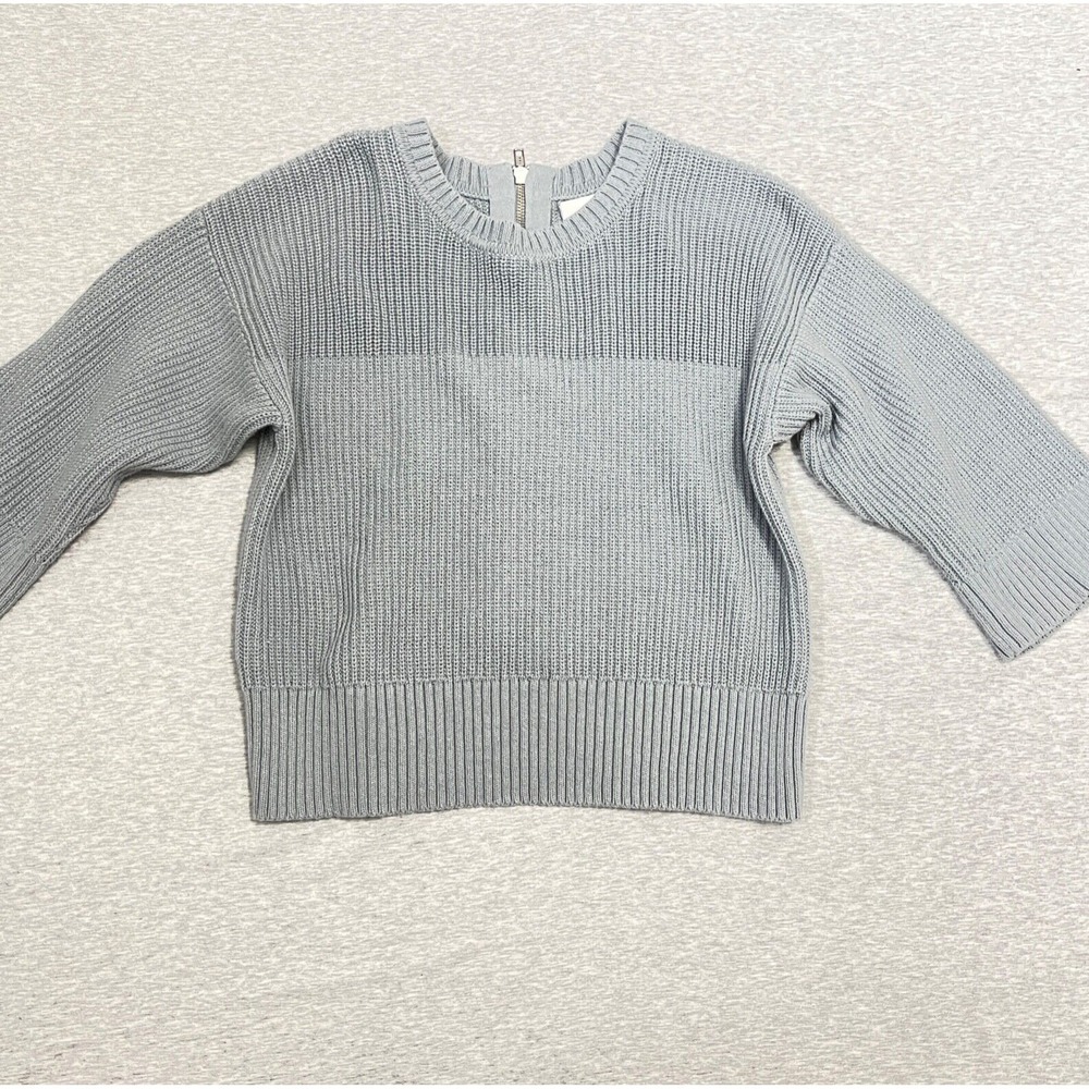 Cabi Womens Sweater Extra Small Green Oversized Boxy Cotton Back Zip CutOut Crop